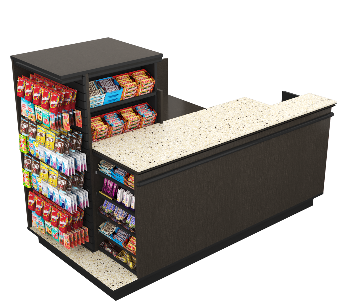 Compact Checkout with 3-Sided Merchandising - Modern Store Equipment