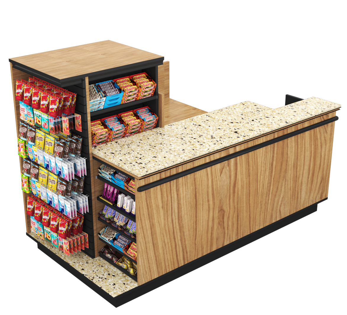Compact Checkout with 3-Sided Merchandising - Modern Store Equipment