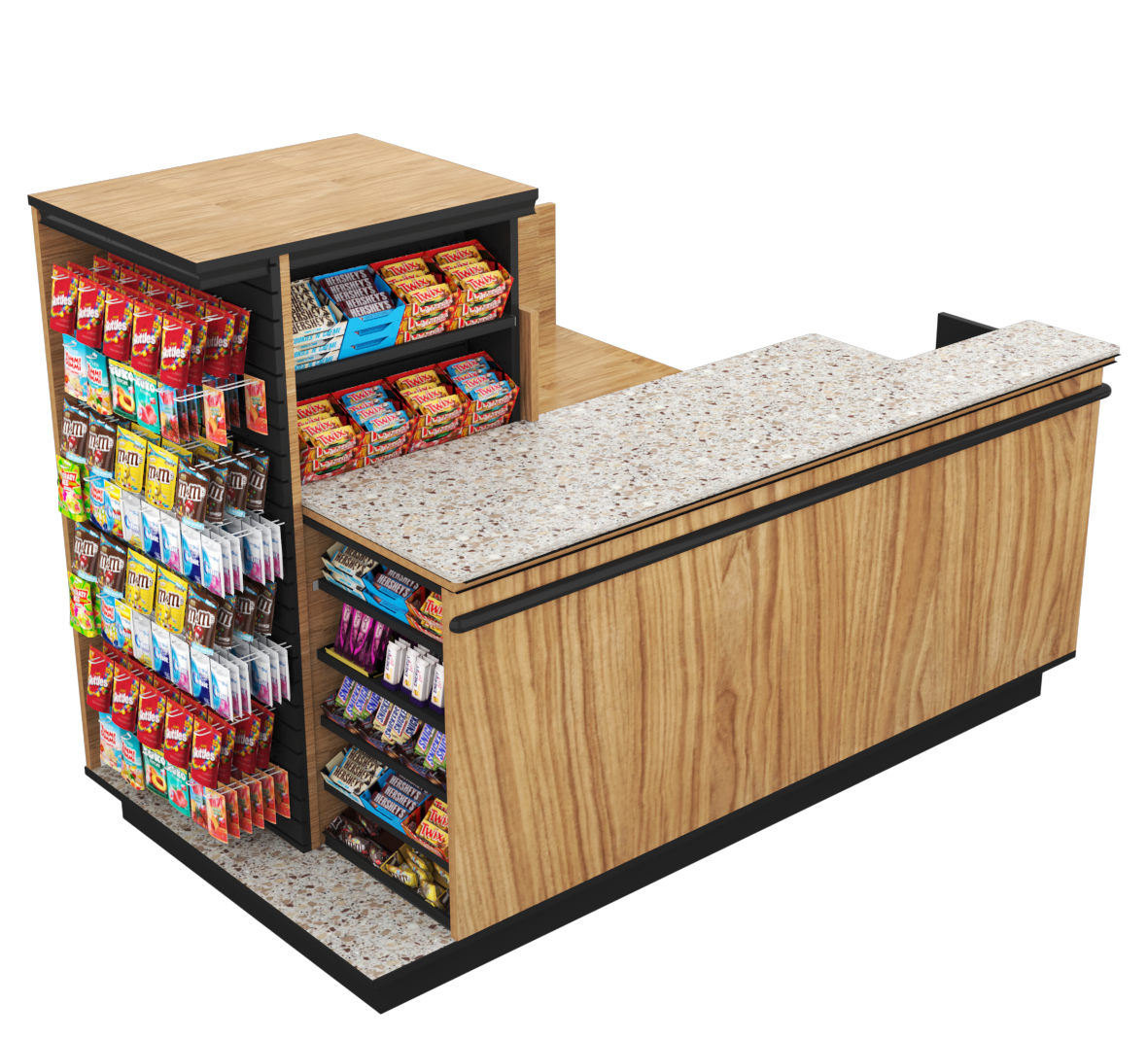 Compact Checkout with 3-Sided Merchandising - Modern Store Equipment