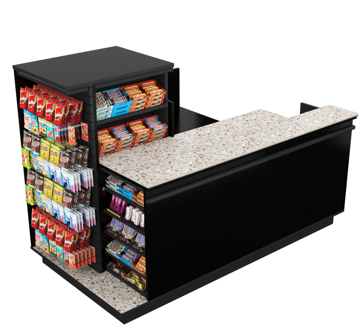 Compact Checkout with 3-Sided Merchandising - Modern Store Equipment