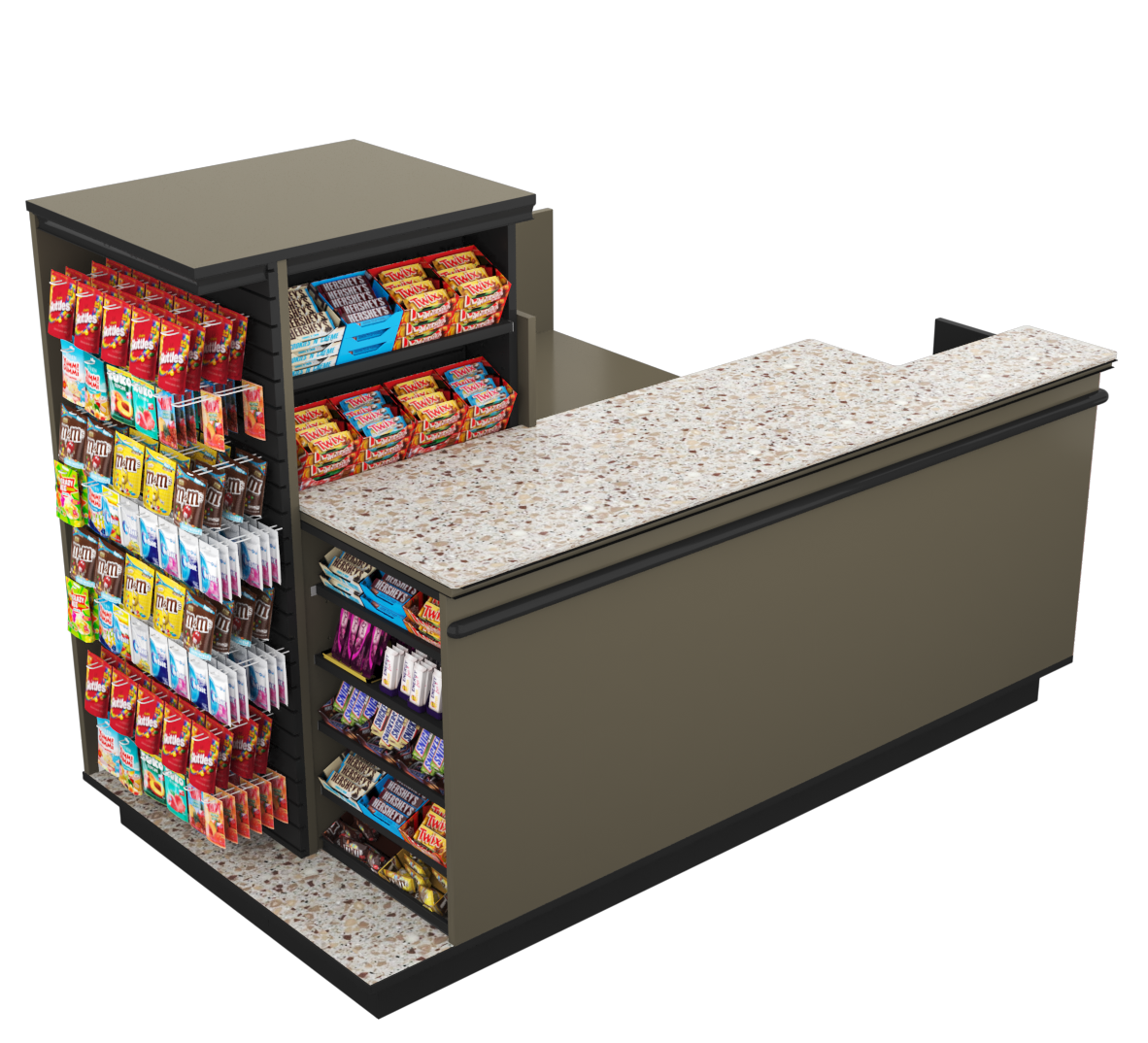 Compact Checkout with 3-Sided Merchandising - Modern Store Equipment