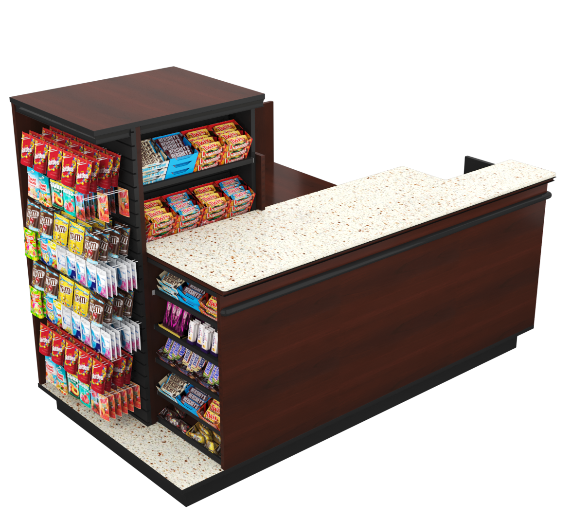 Compact Checkout with 3-Sided Merchandising - Modern Store Equipment