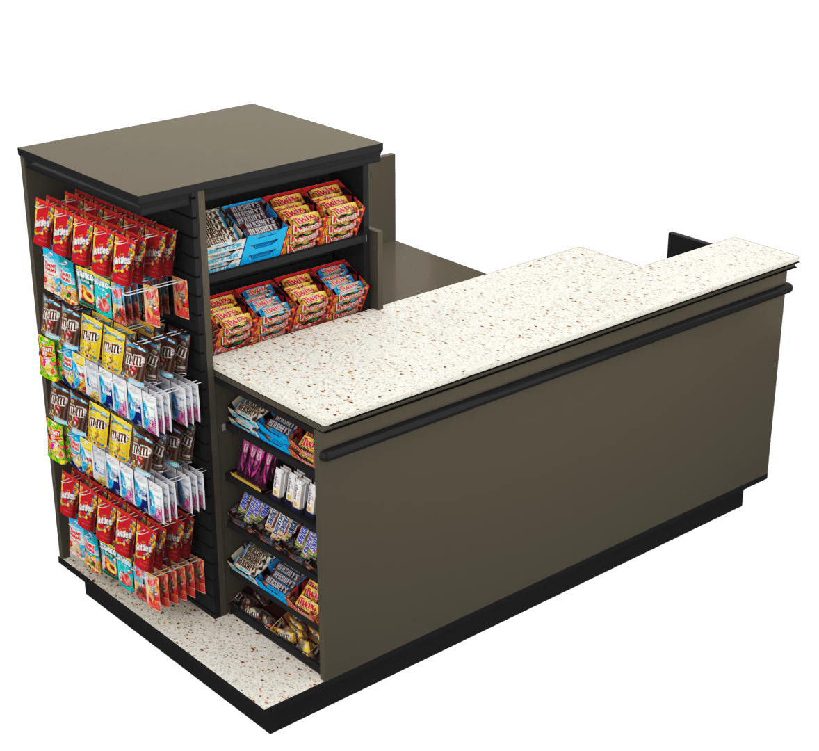 Compact Checkout with 3-Sided Merchandising - Modern Store Equipment