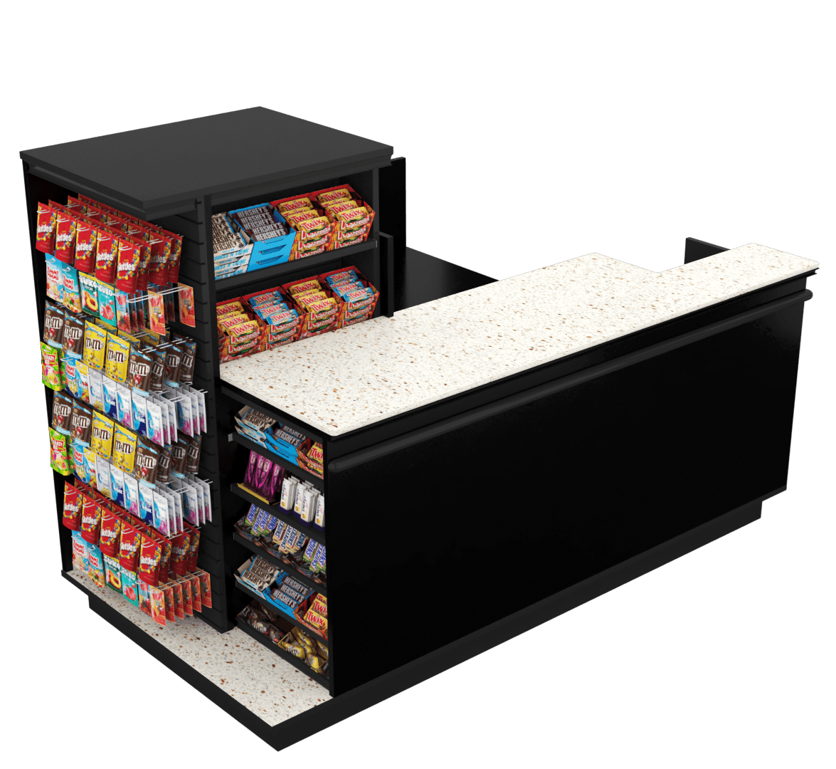 Compact Checkout with 3-Sided Merchandising - Modern Store Equipment