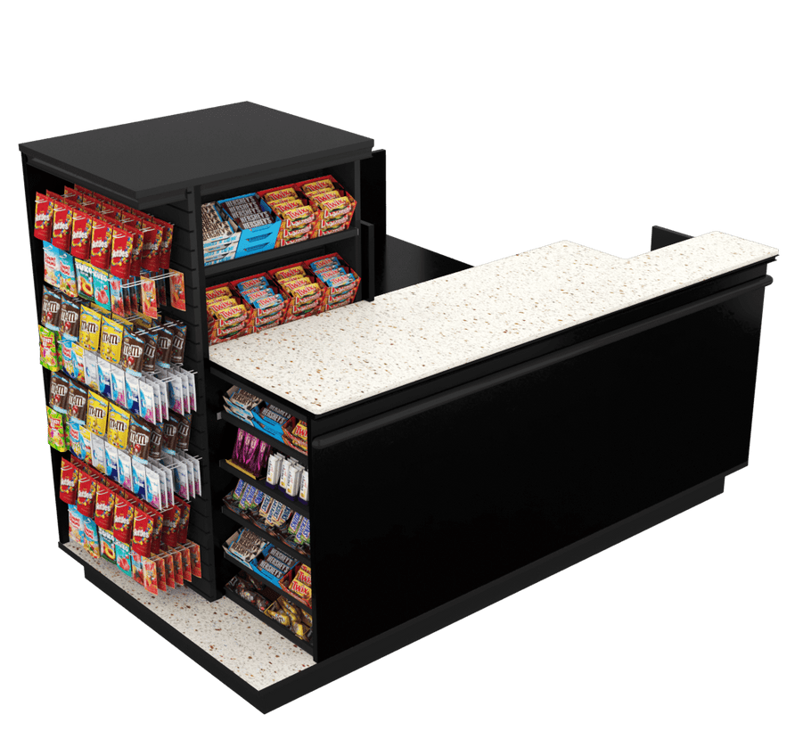 Compact Checkout with 3-Sided Merchandising - Modern Store Equipment