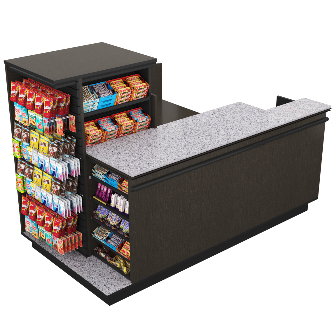 Compact Checkout with 3-Sided Merchandising - Modern Store Equipment
