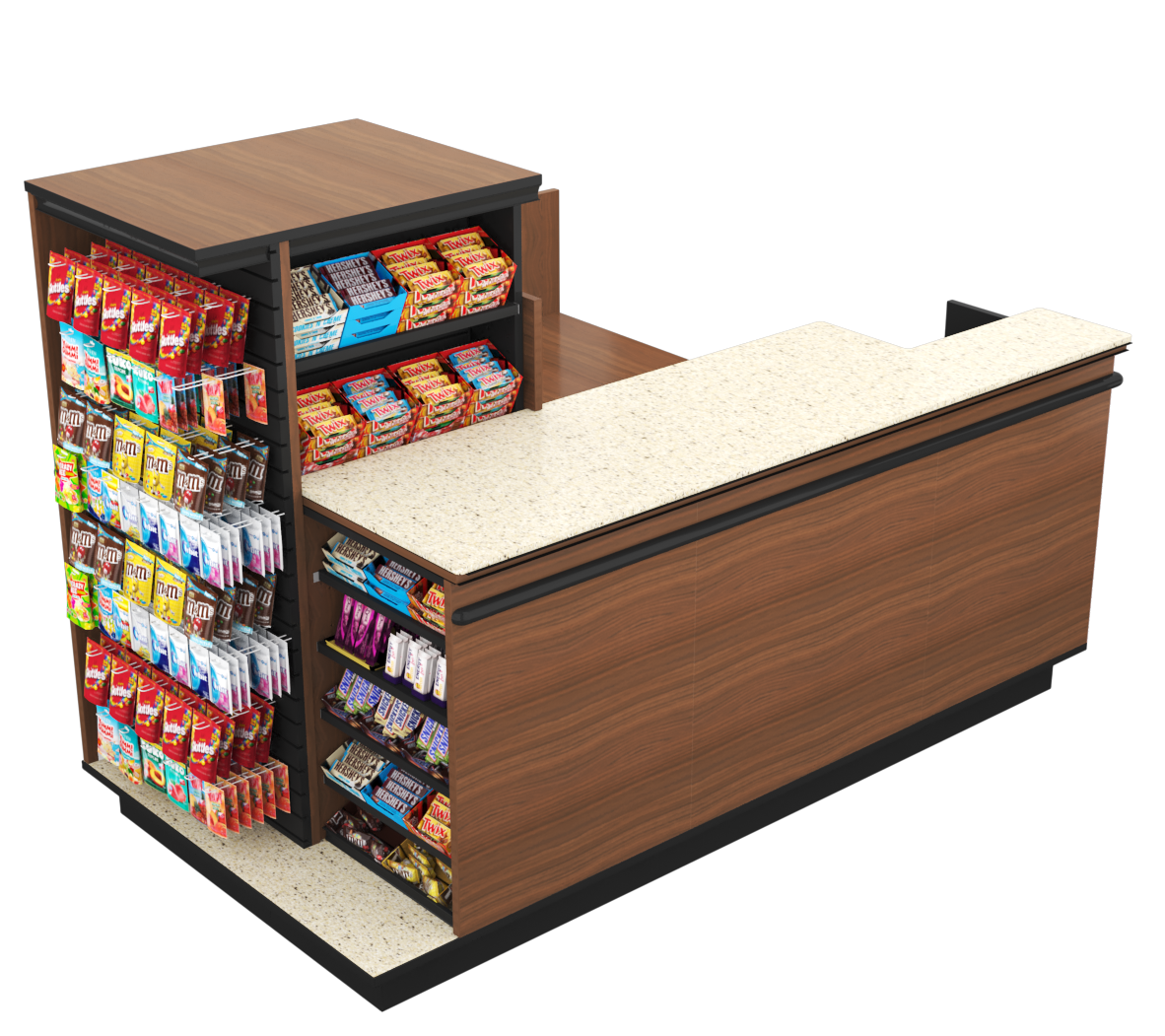 Compact Checkout with 3-Sided Merchandising - Modern Store Equipment