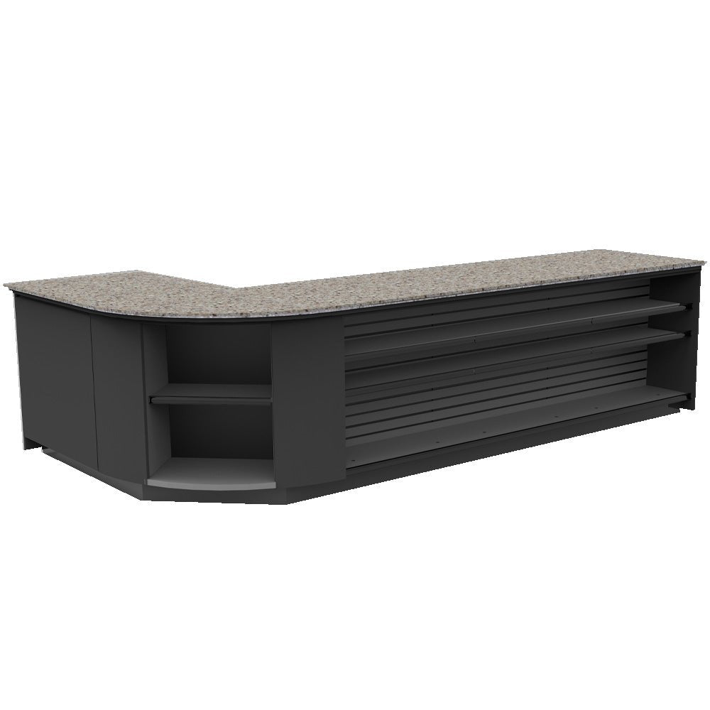 Curved Display-Front Checkout Counter with Display Front Shelves & LED • 15+ Ft. Counter Space - Modern Store Equipment