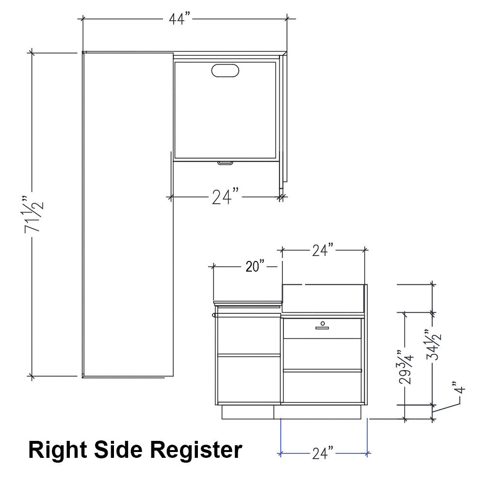 L-Shaped Checkout Counter • Right or Left Side Register • 71.5