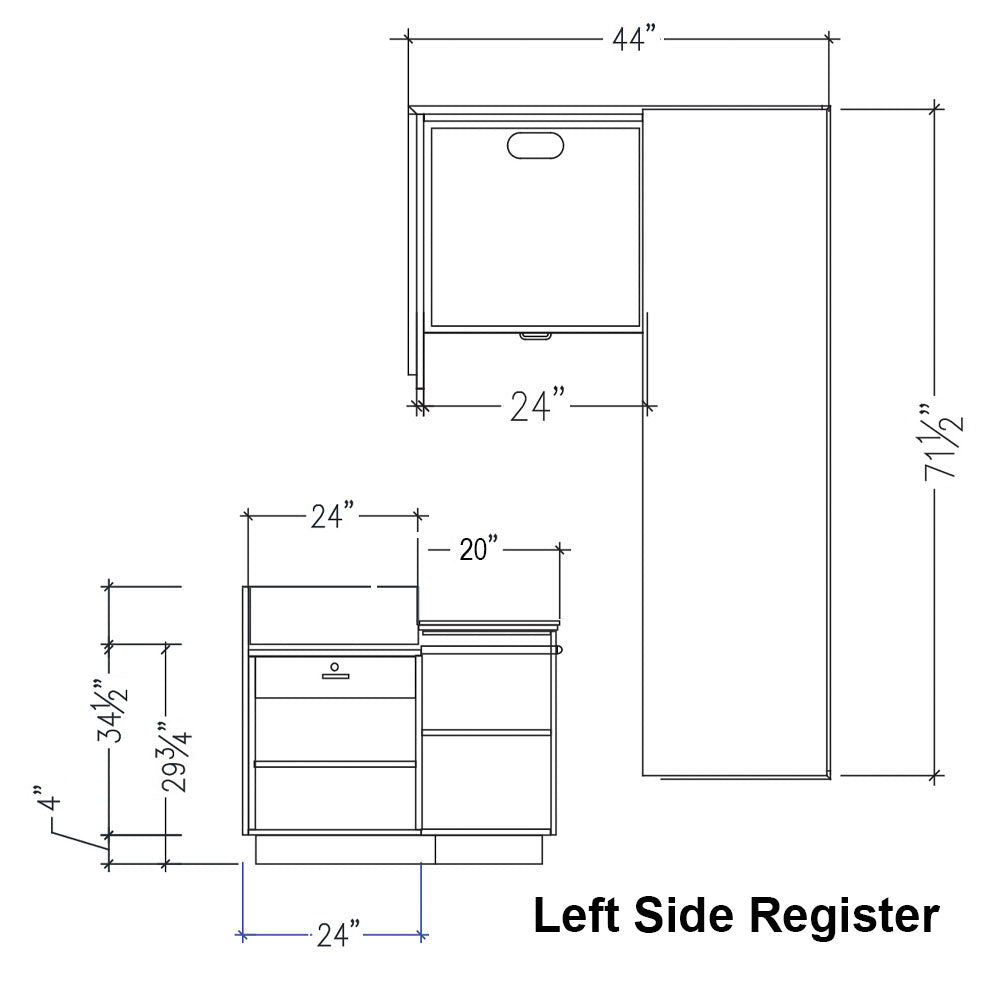 L-Shaped Checkout Counter • Right or Left Side Register • 71.5