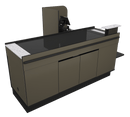 Power Belt Front Belt Checkout with CPU Shelf, Bagging Shelf • 73"W x 46.25"D - Modern Store Equipment