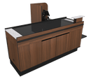 Power Belt Front Belt Checkout with CPU Shelf, Bagging Shelf • 73"W x 46.25"D - Modern Store Equipment