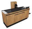 Power Belt Front Belt Checkout with CPU Shelf, Bagging Shelf • 73"W x 46.25"D - Modern Store Equipment