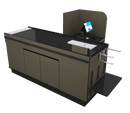 Power Belt Front Belt Checkout with CPU Shelf, Bagging Shelf • 73"W x 46.25"D - Modern Store Equipment