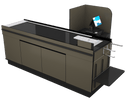 Power Belt Front Belt Checkout with CPU Shelf, Bagging Shelf • 85"W x 46.25"D - Modern Store Equipment