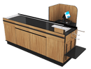 Power Belt Front Belt Checkout with CPU Shelf, Bagging Shelf • 85"W x 46.25"D - Modern Store Equipment