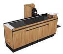 Power Belt Front Belt Checkout with CPU Shelf, Bagging Shelf • 85"W x 46.25"D - Modern Store Equipment