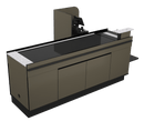 Power Belt Front Belt Checkout with CPU Shelf, Bagging Shelf • 85"W x 46.25"D - Modern Store Equipment