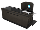 Power Belt Front Belt Checkout with CPU Shelf, Bagging Shelf • 85"W x 46.25"D - Modern Store Equipment