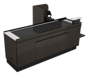 Power Belt Front Belt Checkout with CPU Shelf, Bagging Shelf • 85"W x 46.25"D - Modern Store Equipment