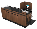 Power Belt Front Belt Checkout with CPU Shelf, Bagging Shelf • 85"W x 46.25"D - Modern Store Equipment