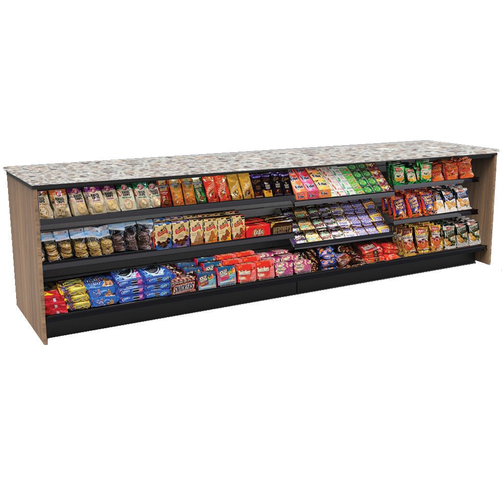 Straight Checkout Counter with Display Front Shelves & LED • 10+ Ft. Counter Space - Modern Store Equipment