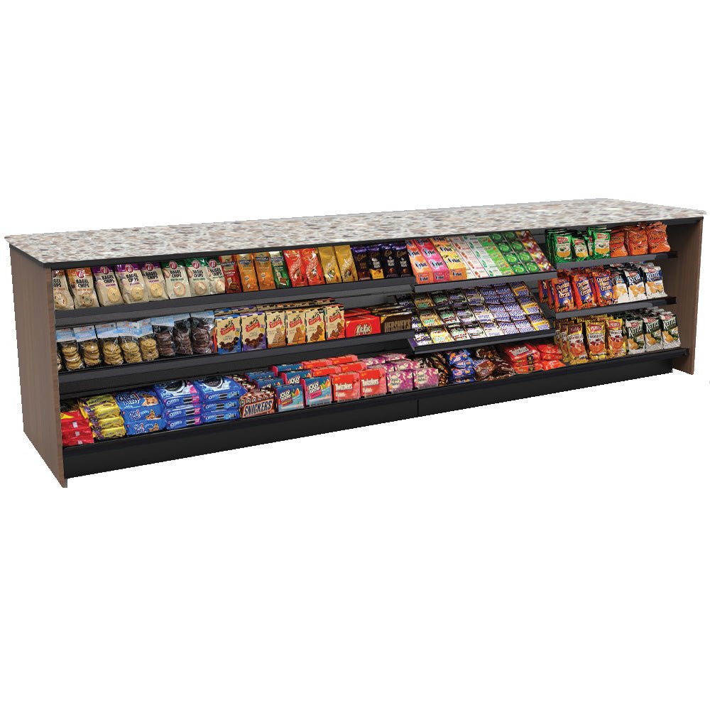 Straight Checkout Counter with Display Front Shelves & LED • 10+ Ft. Counter Space - Modern Store Equipment