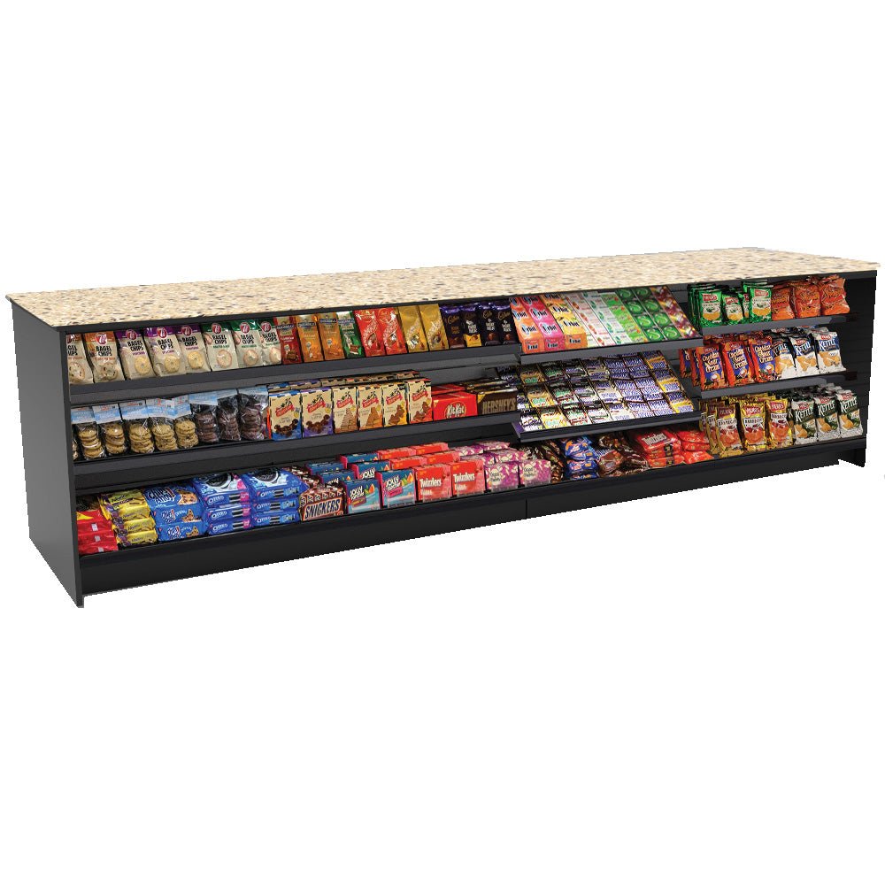 Straight Checkout Counter with Display Front Shelves & LED • 10+ Ft. Counter Space - Modern Store Equipment