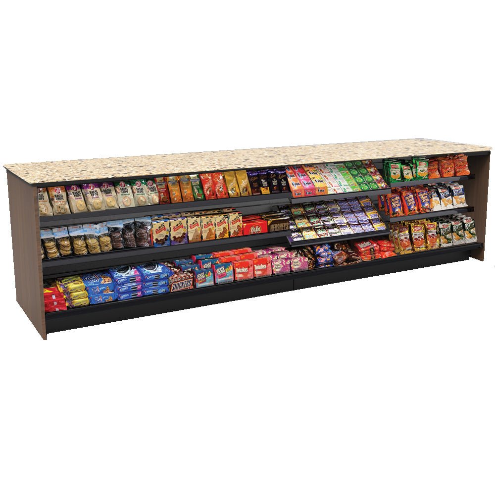 Straight Checkout Counter with Display Front Shelves & LED • 10+ Ft. Counter Space - Modern Store Equipment