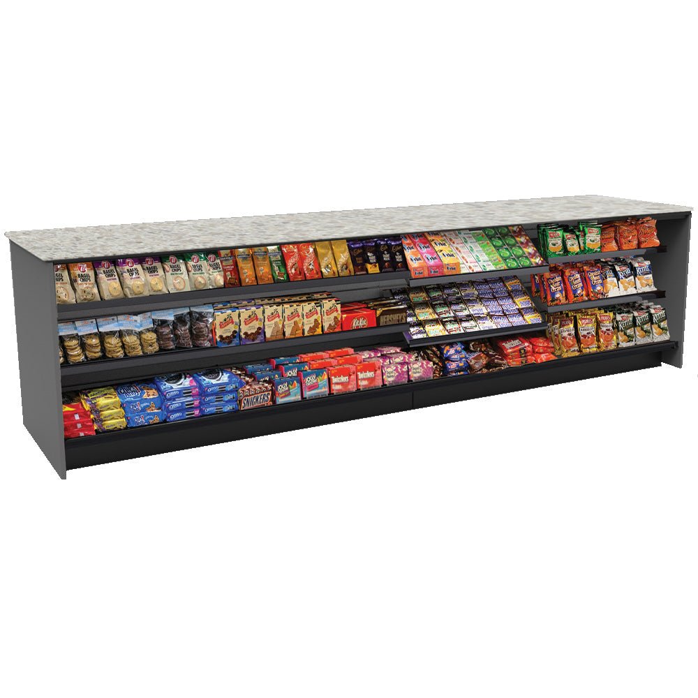 Straight Checkout Counter with Display Front Shelves & LED • 10+ Ft. Counter Space - Modern Store Equipment