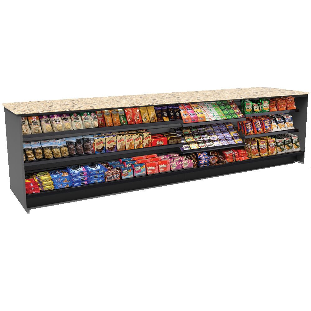 Straight Checkout Counter with Display Front Shelves & LED • 10+ Ft. Counter Space - Modern Store Equipment