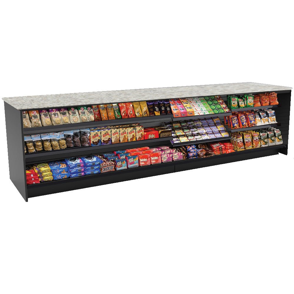 Straight Checkout Counter with Display Front Shelves & LED • 10+ Ft. Counter Space - Modern Store Equipment