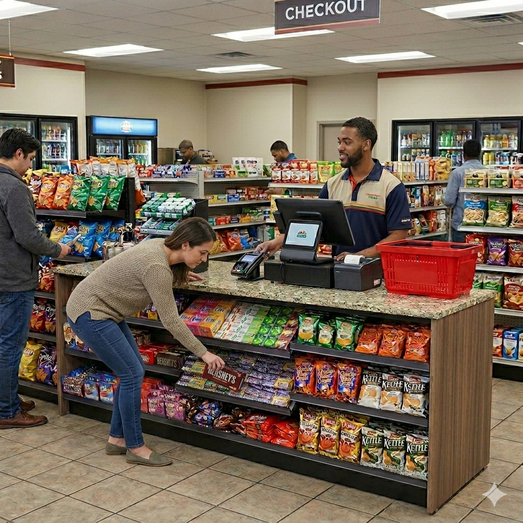 Straight Checkout Counter with Display Front Shelves & LED: 8 Ft. Counter Space - Modern Store Equipment