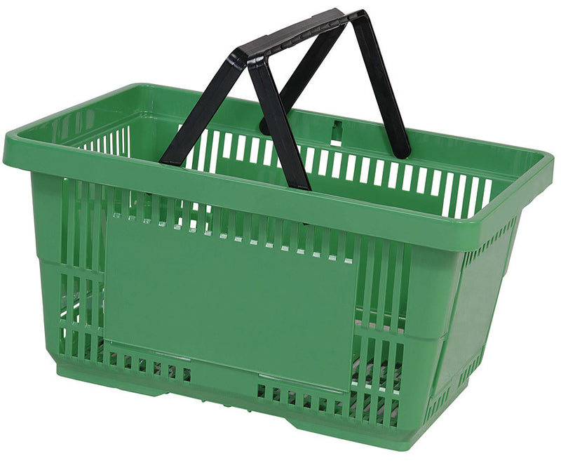 VersaCart 28 Liter Plastic Hand Baskets / 12 Pack with Rack & Sign