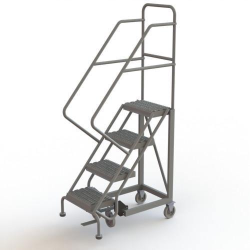 4-Step Tri-Arc Rolling Safety Ladder - Perforated Tread / 450 lb. Capacity - Modern Store Equipment | www.modernstoreequipment.com