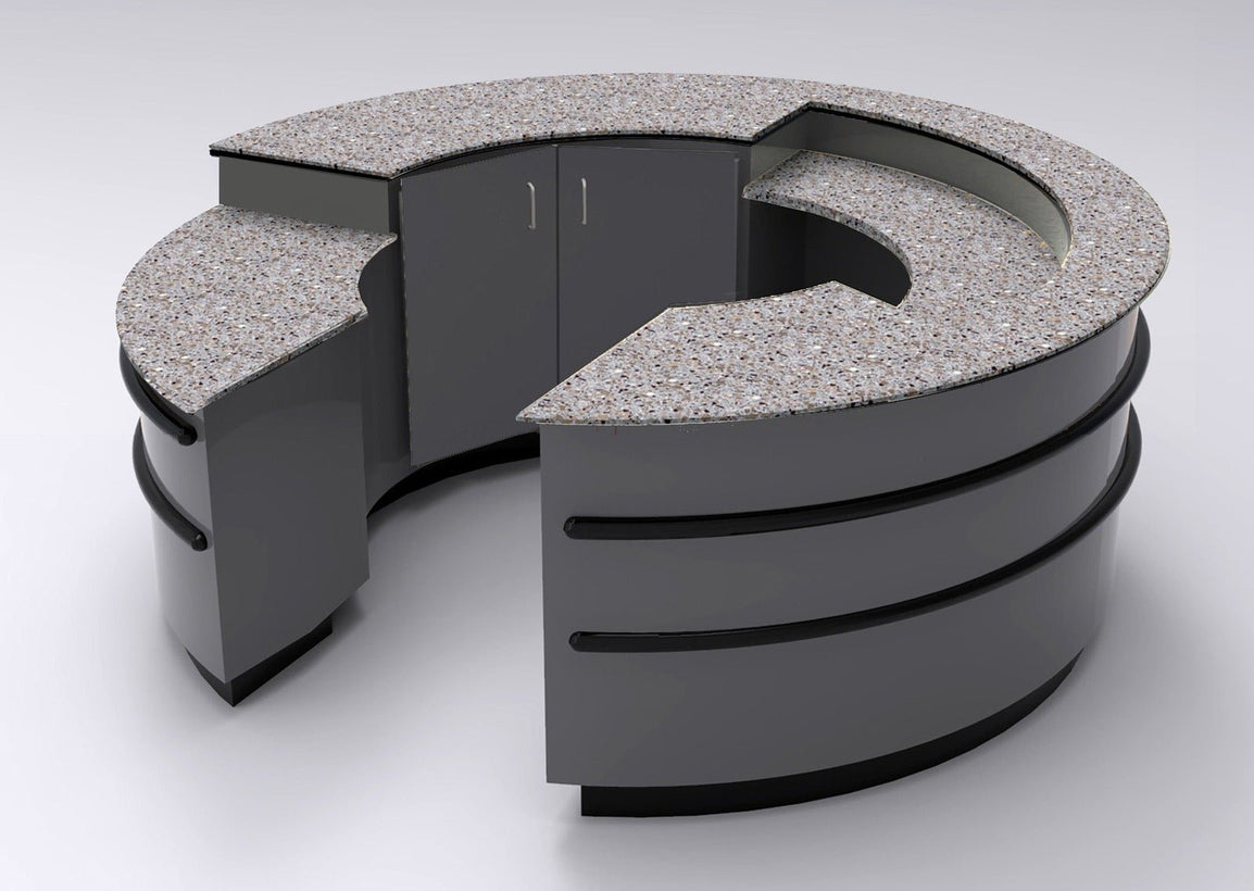 9' Round Customer Service or Sampling Counter / 3 Work Levels - Modern Store Equipment