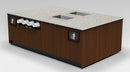 Coffee & Beverage Prep Island • 2 Refrigerated Pans, Cup Dispenser, Trash: 99.5"L x 60"D