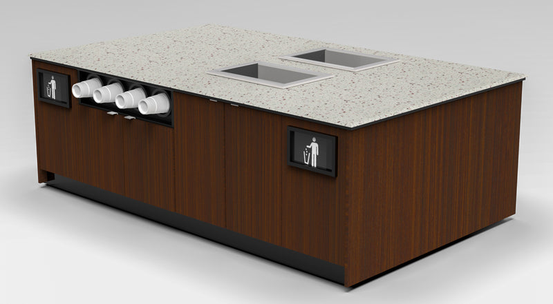 Modular Coffee & Beverage Prep Island • 2 Refrigerated Pans, Cup Dispenser, Trash: 99.5"L x 60"D