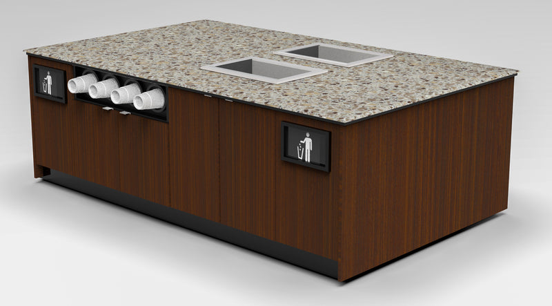 Modular Coffee & Beverage Prep Island • 2 Refrigerated Pans, Cup Dispenser, Trash: 99.5"L x 60"D