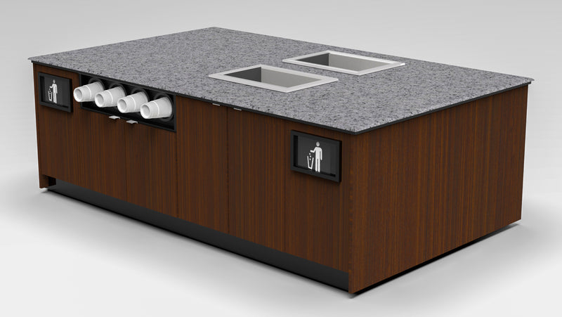 Modular Coffee & Beverage Prep Island • 2 Refrigerated Pans, Cup Dispenser, Trash: 99.5"L x 60"D