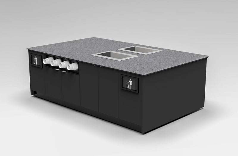 Modular Coffee & Beverage Prep Island • 2 Refrigerated Pans, Cup Dispenser, Trash: 99.5"L x 60"D
