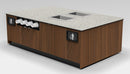 Coffee & Beverage Prep Island • 2 Refrigerated Pans, Cup Dispenser, Trash: 99.5"L x 60"D