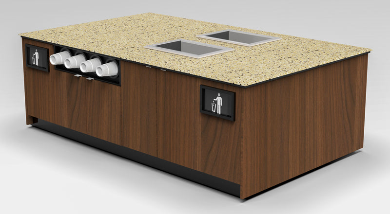 Modular Coffee & Beverage Prep Island • 2 Refrigerated Pans, Cup Dispenser, Trash: 99.5"L x 60"D