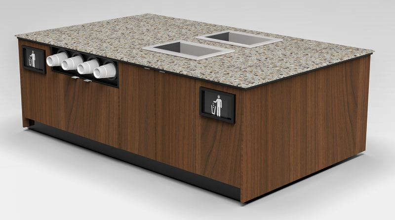 Modular Coffee & Beverage Prep Island • 2 Refrigerated Pans, Cup Dispenser, Trash: 99.5"L x 60"D