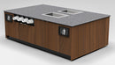 Coffee & Beverage Prep Island • 2 Refrigerated Pans, Cup Dispenser, Trash: 99.5"L x 60"D