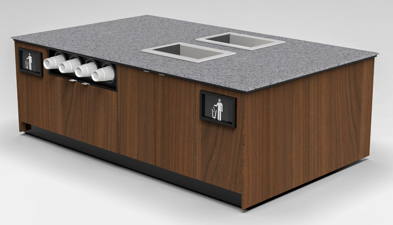 Modular Coffee & Beverage Prep Island • 2 Refrigerated Pans, Cup Dispenser, Trash: 99.5"L x 60"D