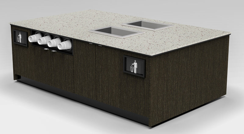 Modular Coffee & Beverage Prep Island • 2 Refrigerated Pans, Cup Dispenser, Trash: 99.5"L x 60"D
