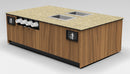 Coffee & Beverage Prep Island • 2 Refrigerated Pans, Cup Dispenser, Trash: 99.5"L x 60"D
