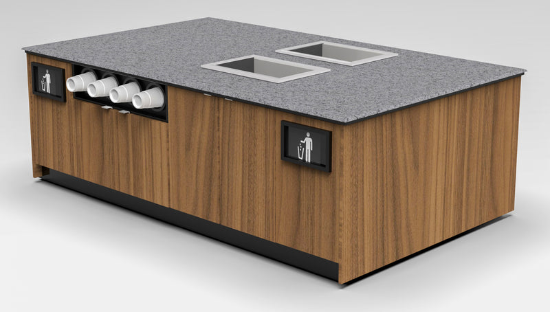 Modular Coffee & Beverage Prep Island • 2 Refrigerated Pans, Cup Dispenser, Trash: 99.5"L x 60"D