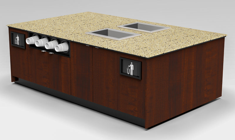 Modular Coffee & Beverage Prep Island • 2 Refrigerated Pans, Cup Dispenser, Trash: 99.5"L x 60"D